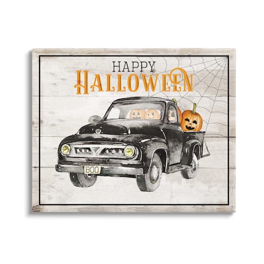 Stupell Industries Happy Halloween Pumpkin Truck Canvas Wall Art